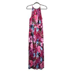 London Times Dress Size 16 Pink Floral Maxi Wedding Lined Tropical Vacation